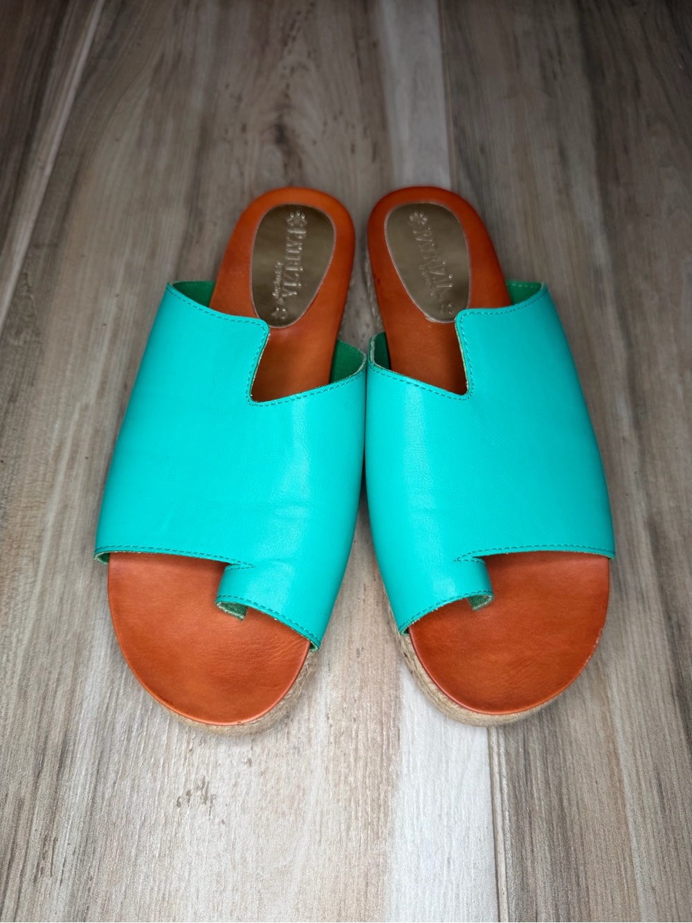 Patrizia by Spring Step Toe Loop Slide Sandals Teal Brown Women Sz US 9 / EU 40